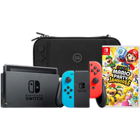 Koop Nintendo Switch Rood/Blauw + Mario Party Jamboree + BlueBuilt Beschermhoes